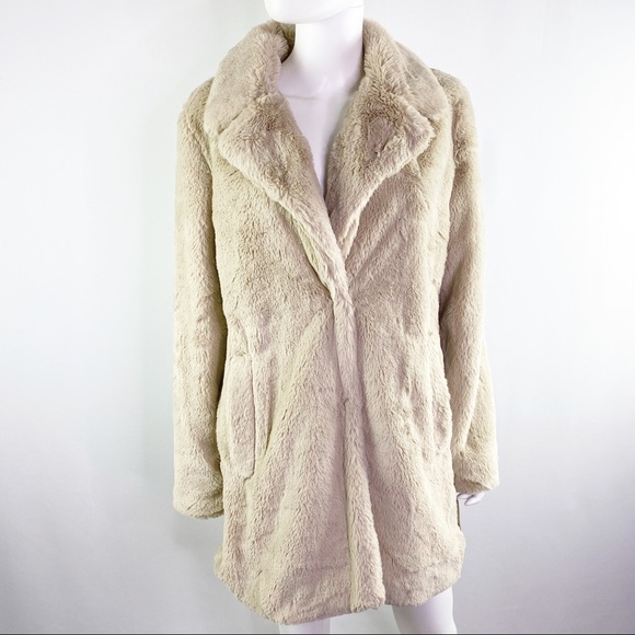 Lucky Brand Size L Tan MISSY Faux Fur Soft Fuzzy Coat - Picture 4 of 10